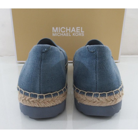 Michael Kors Vicky Espadrille Platform Flat Shoes Canvas MK Logo Denim - Picture 5 of 6